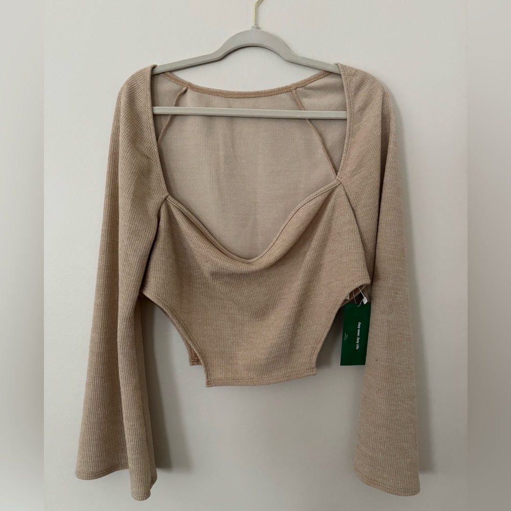 SHEIN Beige Long Sleeve Crop Top